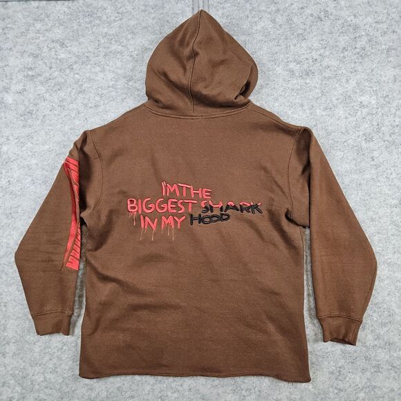 Hoodshark‎ Hoodie Men's Brown Size XL Patches Embroidered Streetwear Rap Hip Hop - Picture 14 of 16